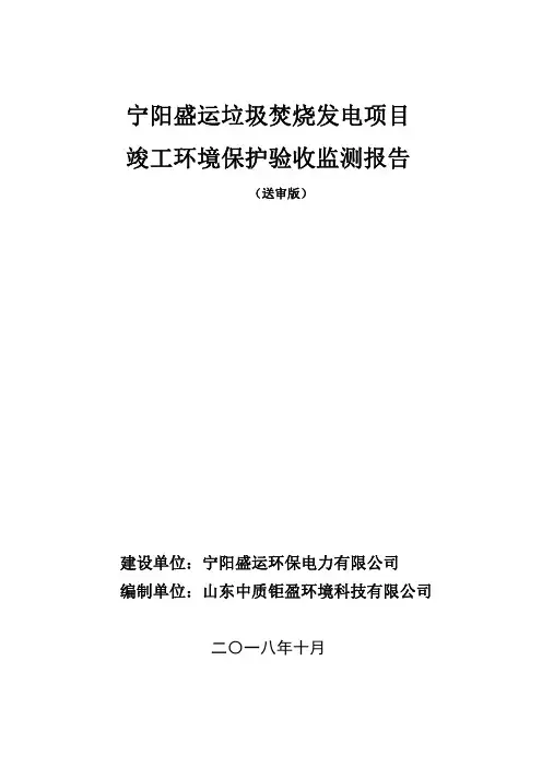 宁阳盛运垃圾焚烧发电项目竣工环保验收监测报告