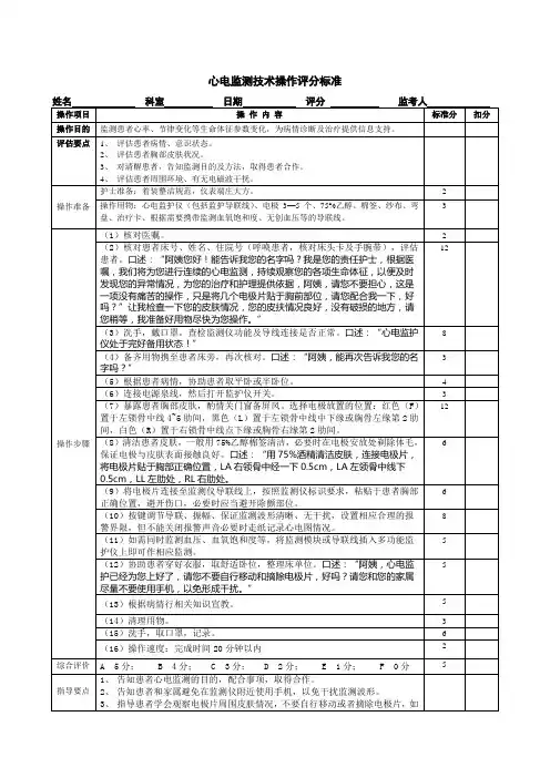 心电监测技术操作评分标准
