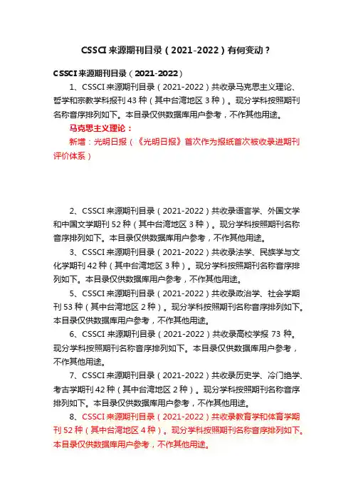 CSSCI来源期刊目录（2021-2022）有何变动？