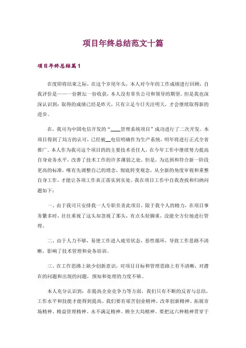 项目年终总结范文十篇