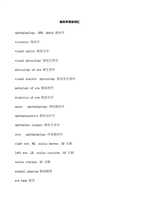 眼科学英语词汇