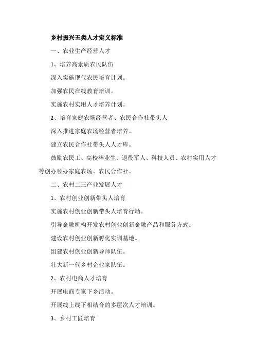 乡村振兴五类人才定义标准