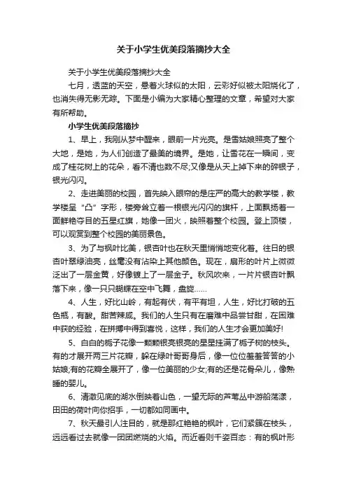 关于小学生优美段落摘抄大全