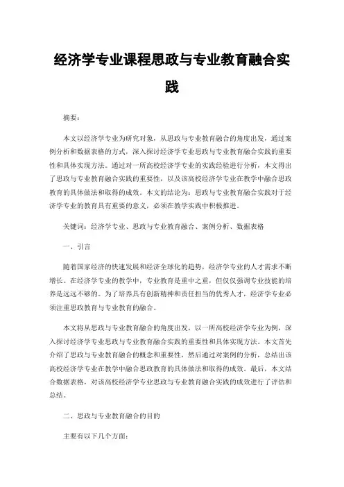 经济学专业课程思政与专业教育融合实践