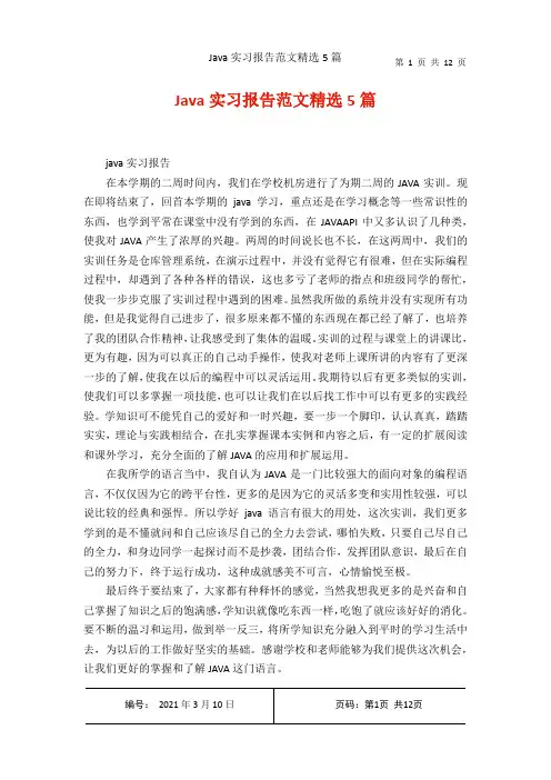 Java实习报告范文精选5篇