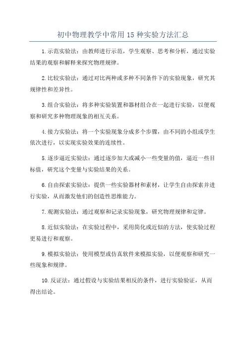 初中物理教学中常用15种实验方法汇总