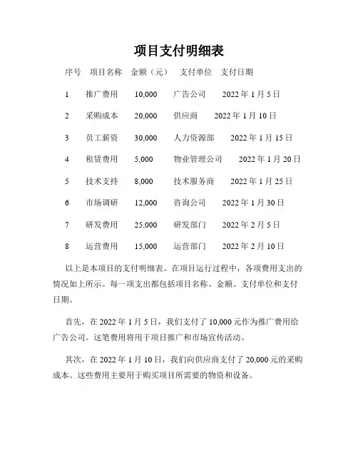 项目支付明细表
