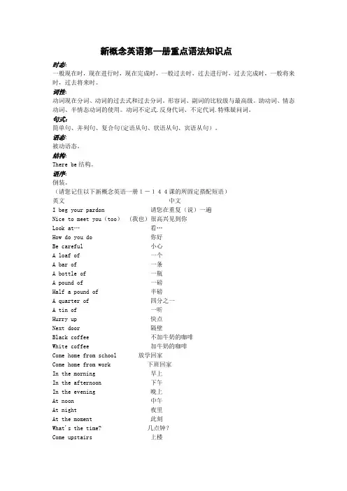 新概念英语第一册重点语法知识点
