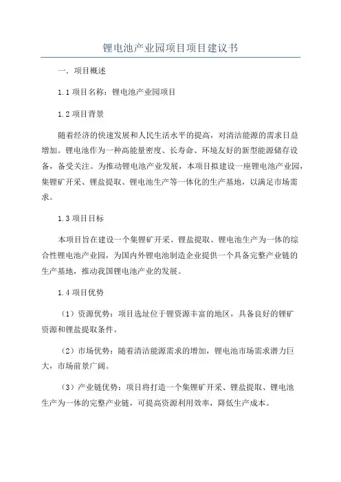 锂电池产业园项目项目建议书