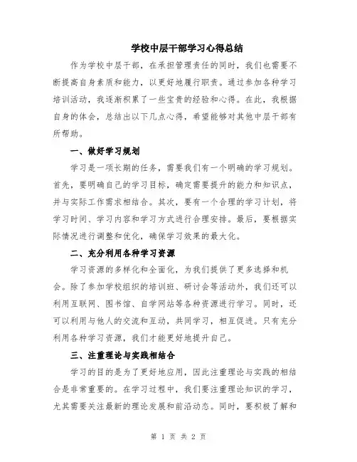 学校中层干部学习心得总结
