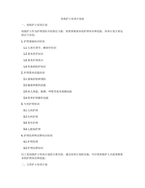 各级护士培训计划表