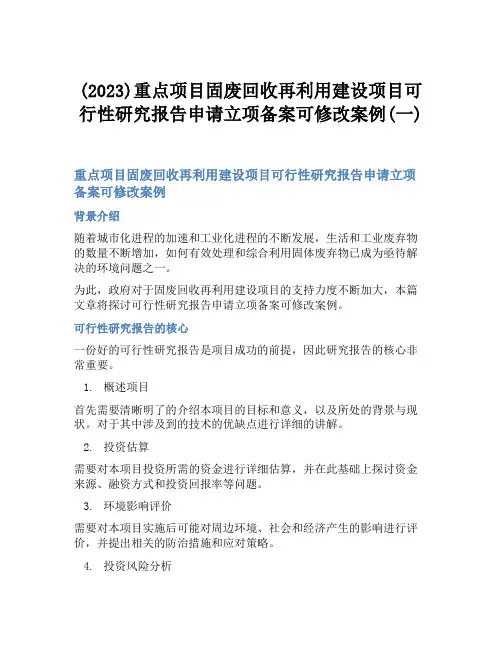 (2023)重点项目固废回收再利用建设项目可行性研究报告申请立项备案可修改案例(一)