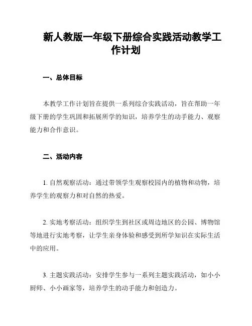 新人教版一年级下册综合实践活动教学工作计划