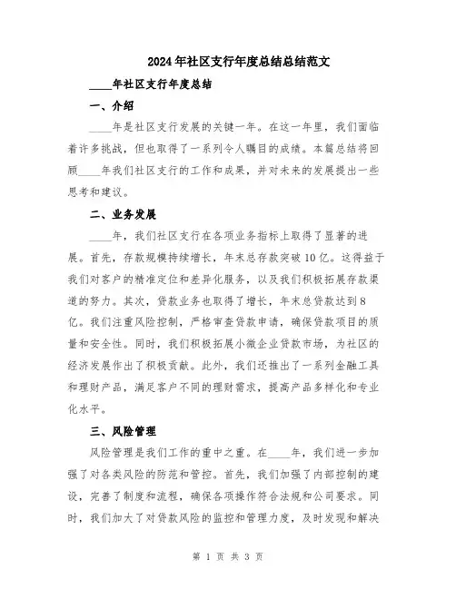 2024年社区支行年度总结总结范文
