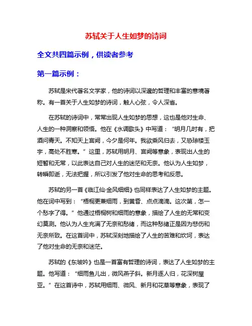 苏轼关于人生如梦的诗词