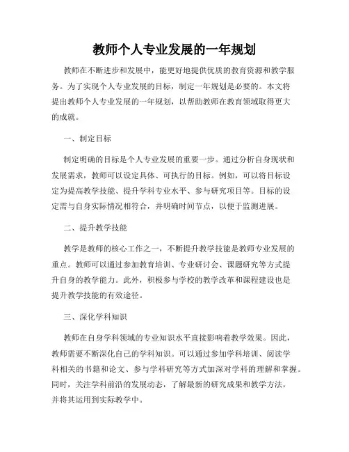 教师个人专业发展的一年规划