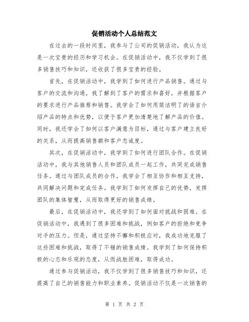 促销活动个人总结范文