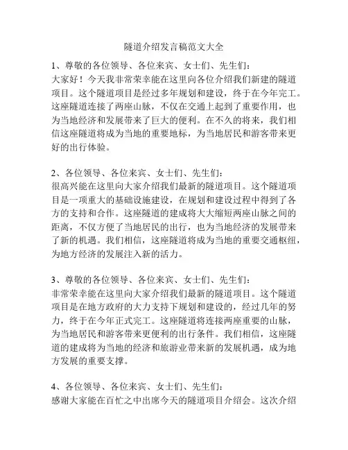 隧道介绍发言稿范文大全