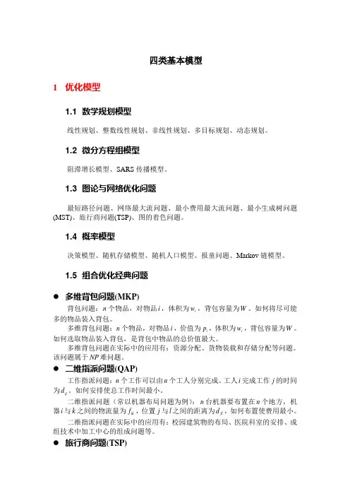 数学建模 四大模型总结