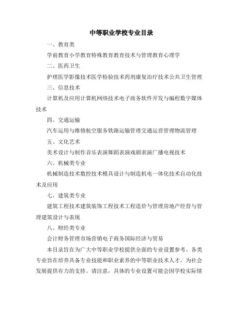 中等职业学校专业目录