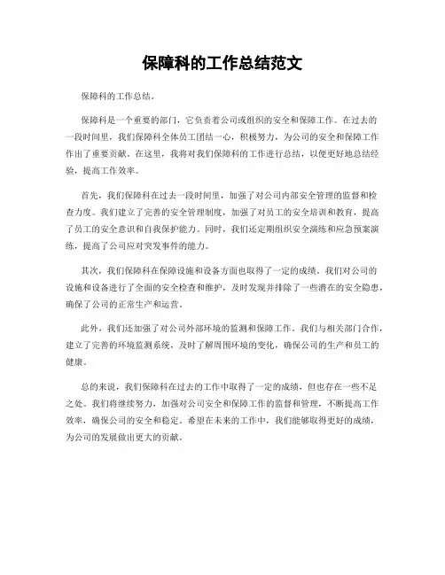保障科的工作总结范文