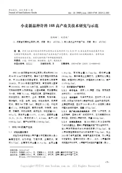 小麦新品种许科168 高产攻关技术研究与示范