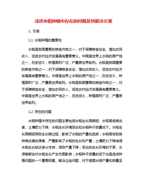 浅谈水稻种植中存在的问题及其解决方案