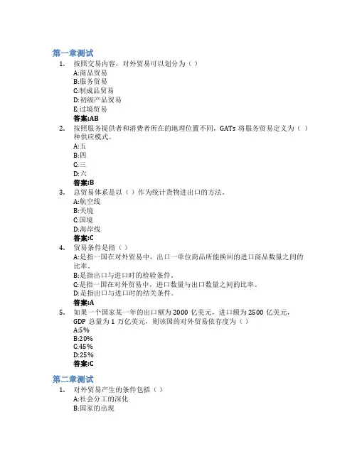 国际贸易(吉林财经大学)智慧树知到答案章节测试2023年