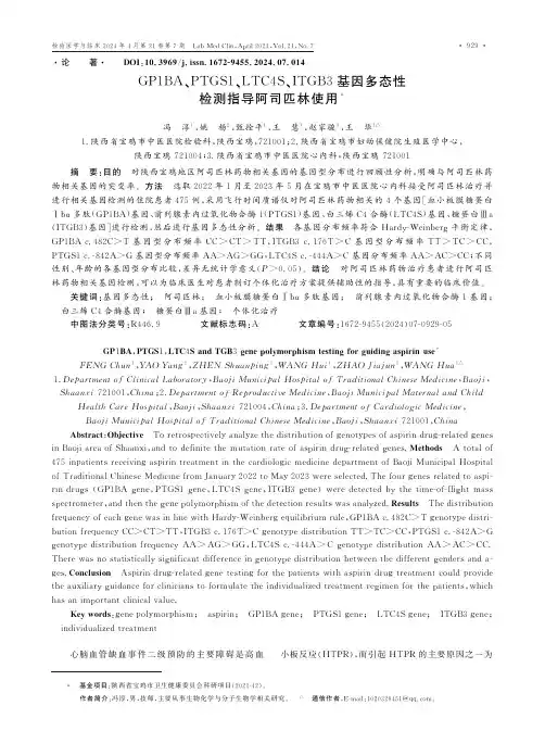 GP1BA、PTGS1、LTC4S、ITGB3基因多态性检测指导阿司匹林使用