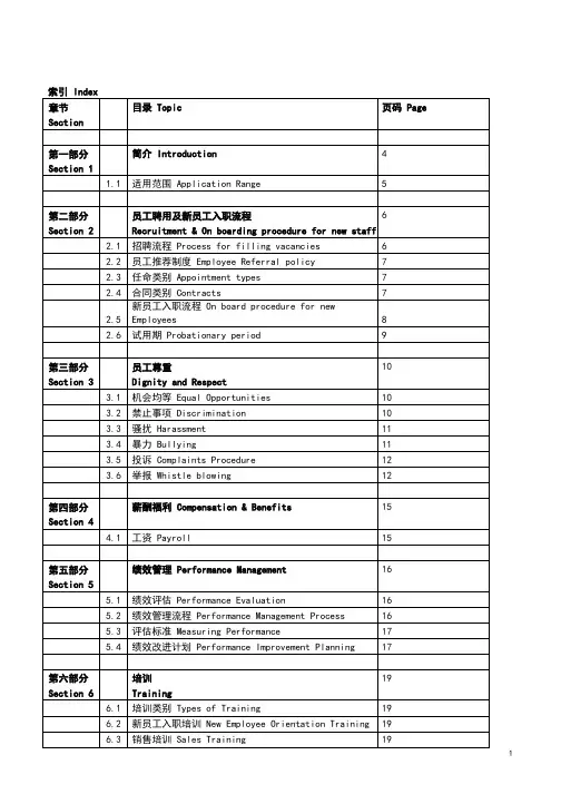 外企员工手册、规章制度福利明细(中英文)