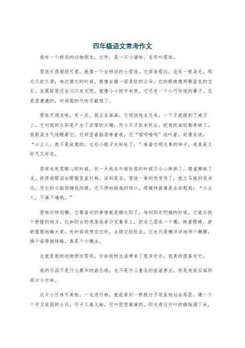 四年级语文常考作文