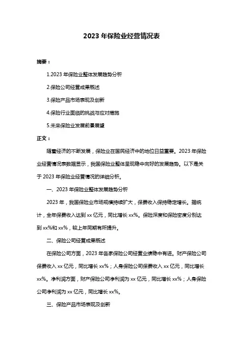 2023年保险业经营情况表