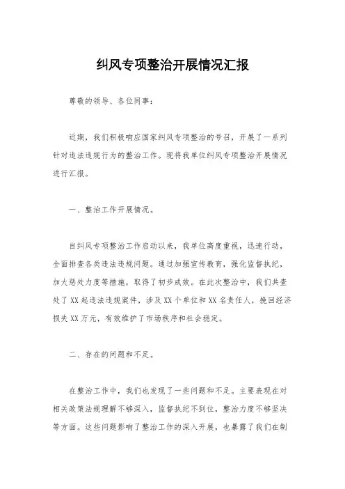 纠风专项整治开展情况汇报
