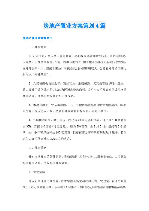 房地产置业方案策划4篇