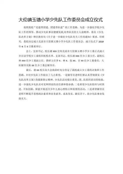 玉塘小学少工委成立材料