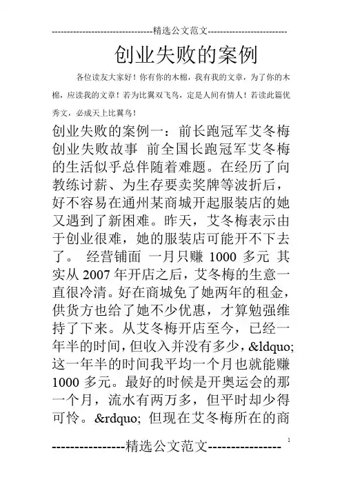 创业失败的案例
