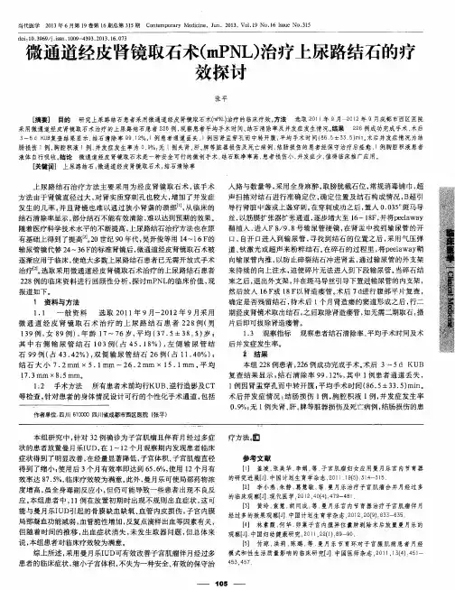 微通道经皮肾镜取石术(mPNL)治疗上尿路结石的疗效探讨