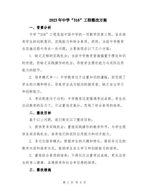 2023年中学“316”工程整改方案