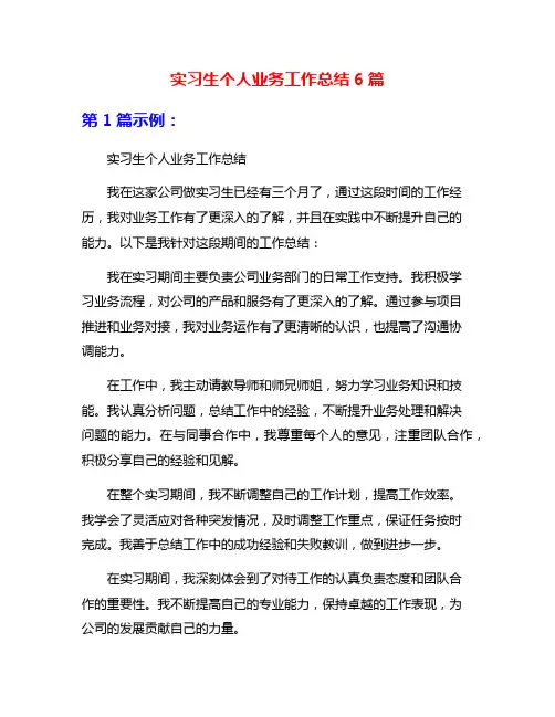 实习生个人业务工作总结6篇