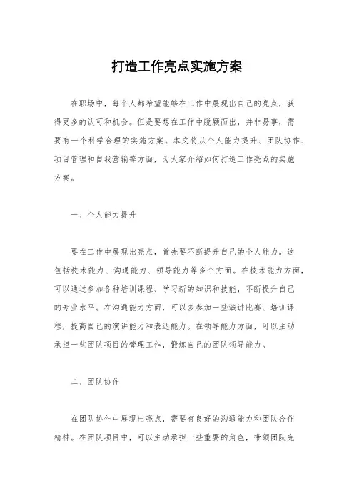 打造工作亮点实施方案