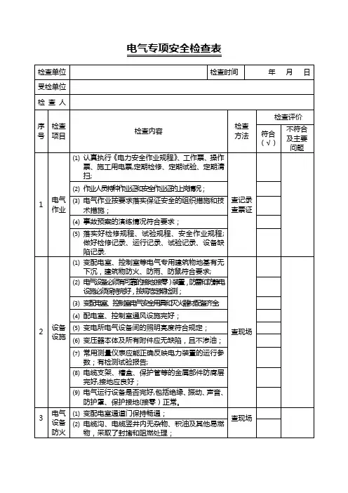 电气专项安全检查表