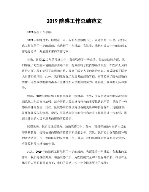 2019院感工作总结范文