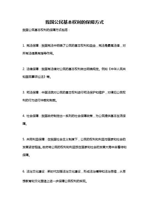 我国公民基本权利的保障方式
