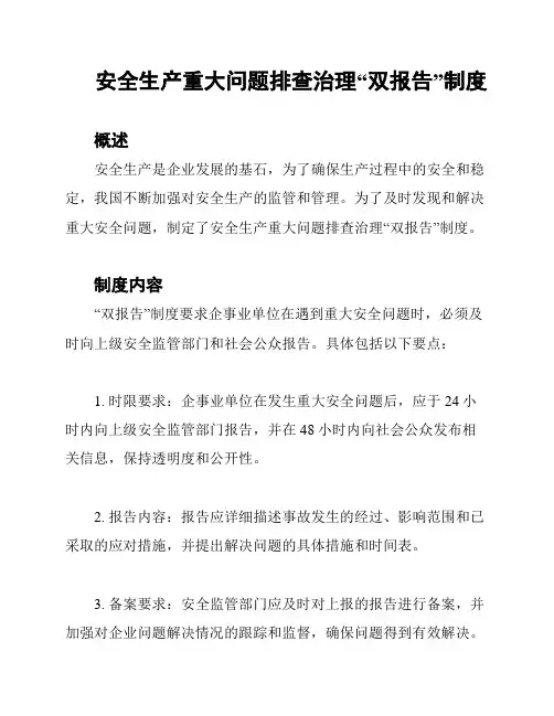 安全生产重大问题排查治理“双报告”制度
