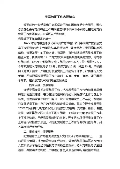 党员转正工作表现鉴定