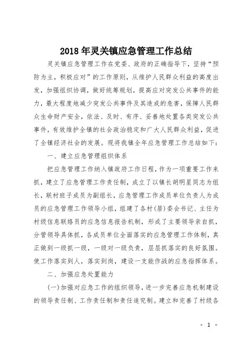 2018年灵关镇应急管理工作总结