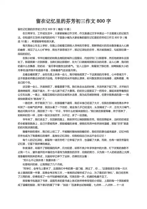 留在记忆里的芬芳初三作文800字（精选10篇）
