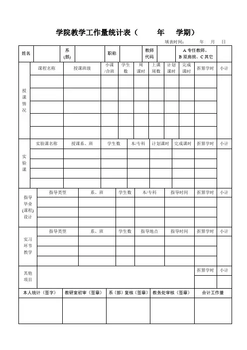 学院教学工作量统计表