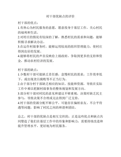 村干部优缺点的评价