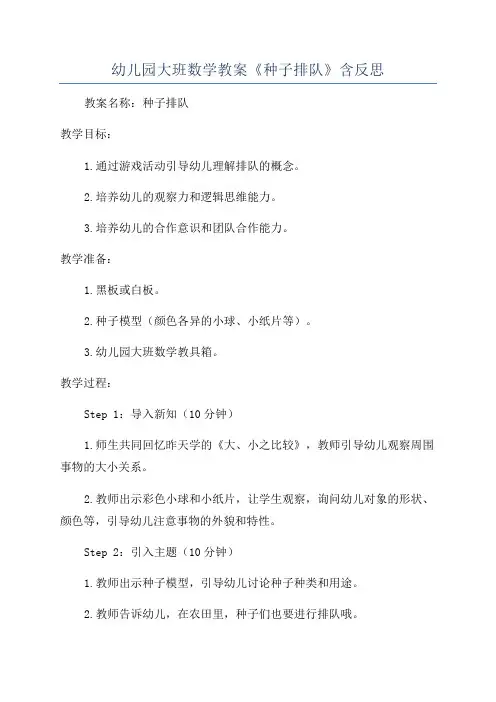 幼儿园大班数学教案《种子排队》含反思